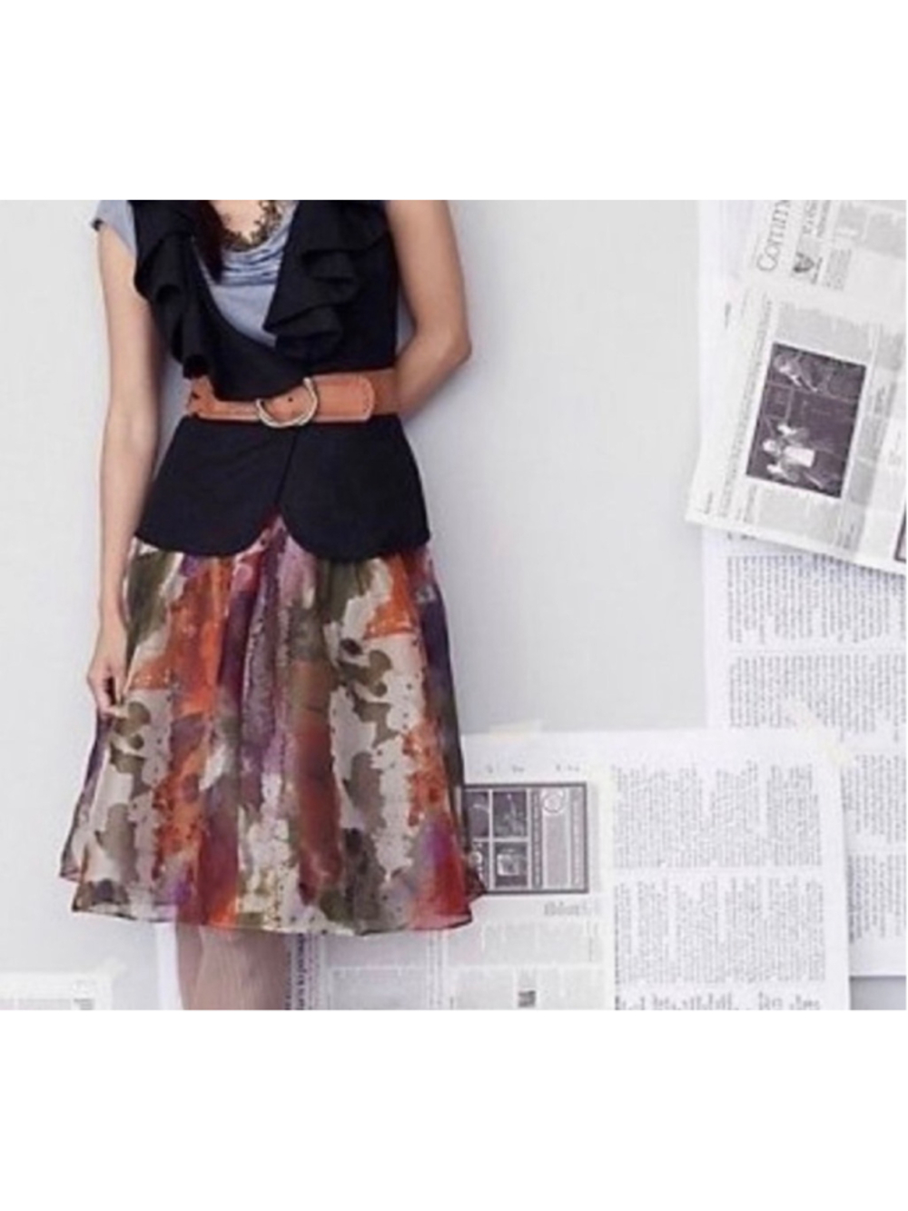 Anthropologie Edme & Esyllte 100% Silk Watercolor Abstract Print Skirt SZ 6 GUC